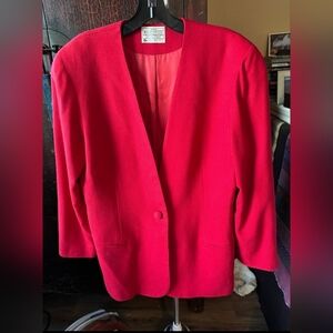 VTG Miss Pendleton  Red Collarless Virgin Wool Blazer Lined Size 14 Classic